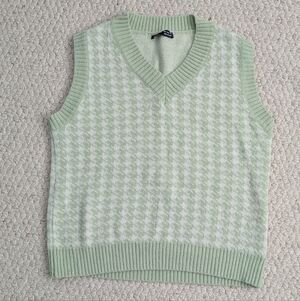 SHEIN Mint and White V-Neck Sweater Vest